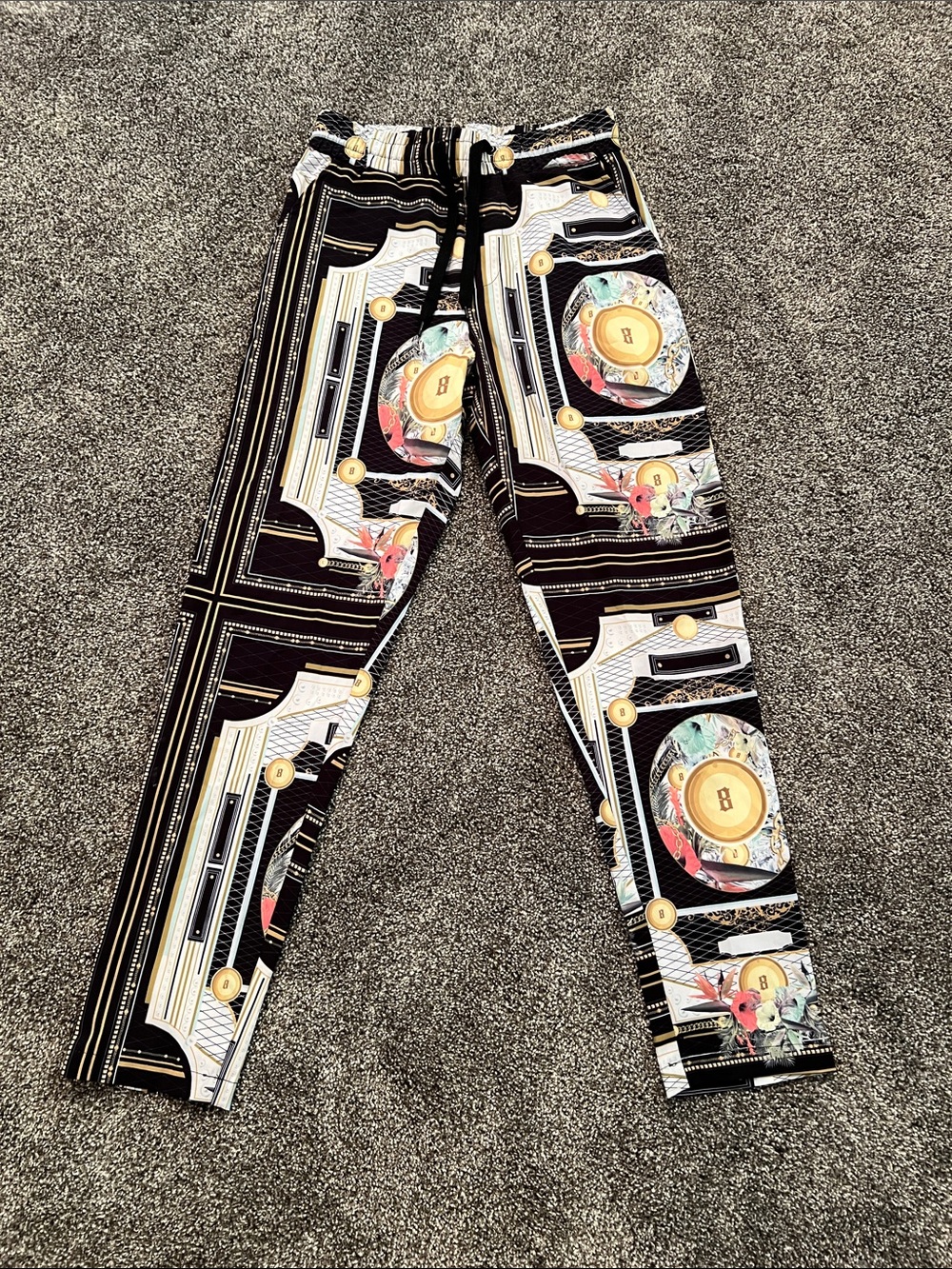 Men’s Fashion Nova Black White and Gold Baroque Print Leggings